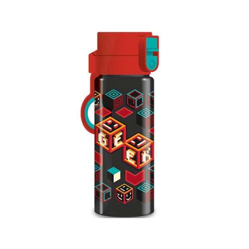 Ars Una: Geek BPA-freie Wasserflasche, 475 ml, schwarz mit roten und blauen Akzenten, pixeliertes Design