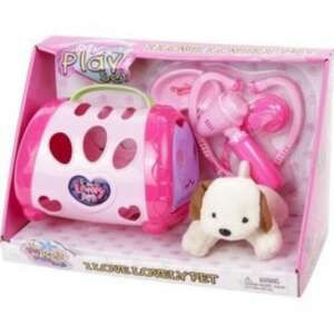 Veterinárna hracia sada so psom, prepravnou klietkou, stetoskopom, teplomerom a otoskopom - Lekárske hračky