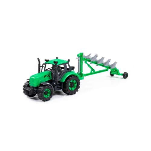 Green toy tractor with plow, Polesie Progress Tractor