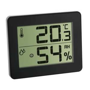 TFA Dostmann Digital Thermometer Hygrometer 30.5027.01 Black, showing temperature and humidity readings, indoor climate monitor, digital display, black frame, silver accents - Weather Station