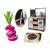 Wooden play kitchen with accessories, dark brown, 96cm, close-up of beet