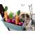 Wooden play kitchen with accessories, dark brown, 96cm, close-up of vegetable storage
