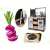 Wooden play kitchen with accessories, dark brown, 96cm, close-up of beet