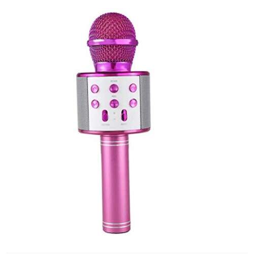 Karaoke mikrofon, Bluetooth-szal és beépített hangszóróval, Bármilyen okostelefonnal kompatibilis, Beépített akkumulátor, Rózsaszín
