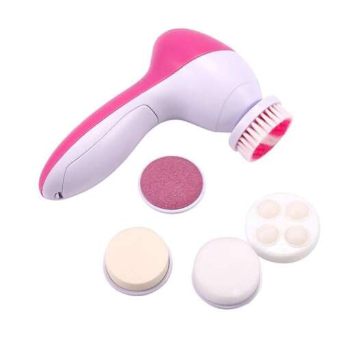 Elektromos arctisztító kefe 5 cserélhető fejjel, rózsaszín