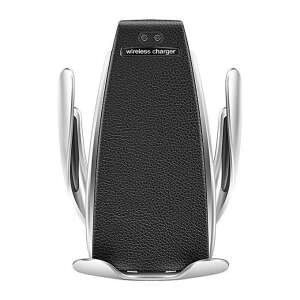 Vezeték nélküli autós telefontartó Qi töltéssel, ezüst és fekete színben, szellőzőrácsba - Autós töltő