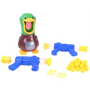 Hit the Duck arcade game set with duck target, two blue guns and yellow balls - Outdoor Toy