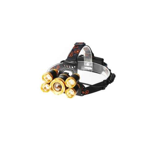 Fejlámpa 5 LED-del, 30W, 8000 Lumen, ZOOM-mal, újratölthető fejlámpa