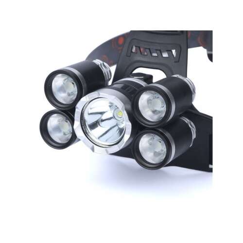 Akkumulátoros LED fejlámpa több fényforrással kültéri tevékenységekhez