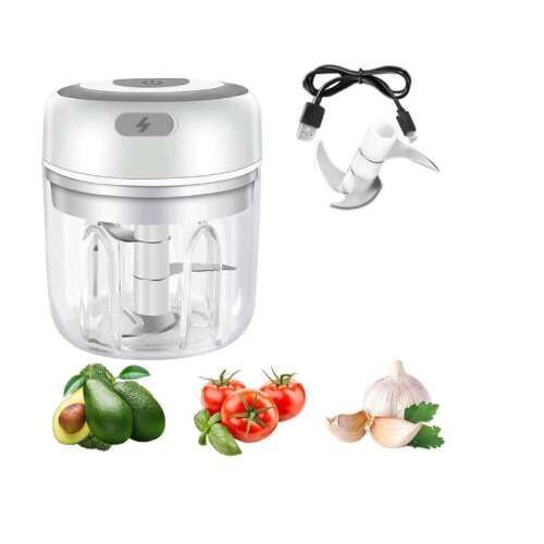 Mini elektromos aprító USB töltőkábellel, pengével és zöldségekkel