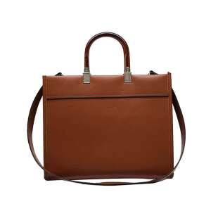 Braune Kunstleder-Tragetasche mit oberen Griffen und verstellbarem Schultergurt - Handtaschen