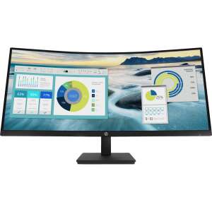 HP P34hc G4 curved monitor with stand, showing the screen with multiple windows open - HP