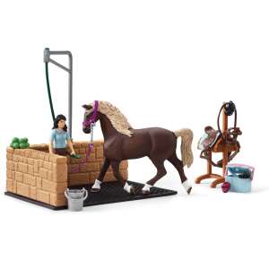 Schleich Horse Club playset with Emily and Luna horse, washing station, saddle stand, and accessories - Schleich