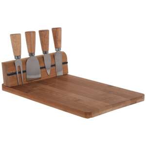 Tăviță de brânză Excellent Houseware cu cuțite, tăviță de brânză din bambus cu set de cuțite, tăviță de brânză cu cuțite, tăviță de brânză cu suport pentru cuțite, tăviță de brânză cu 4 cuțite și furculiță, tăviță de brânză din bambus cu suport magnetic pentru cuțite - Tocatoare de bucătărie