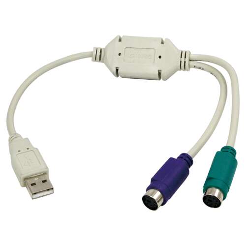 LogiLink AU0004A Adapter USB do PS/2, biały, konwertuje USB do PS/2 dla klawiatury i myszy