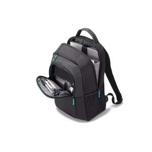 Dicota Spin BackPack 14-15.6" Black D30575 laptop backpack, open view, showing laptop compartment and other pockets - DICOTA