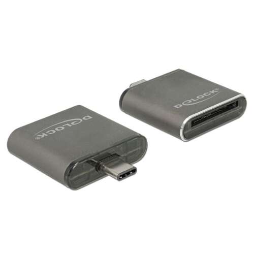 DeLock USB Type-C SDHC/SDXC UHS-II/MMC egynyílású kártyaolvasó, fekete, ferde nézet