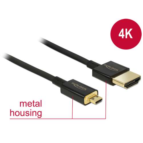 DeLock Cable High Speed HDMI with Ethernet - HDMI-A male &gt; HDMI Micro-D male 3D 4K 2m Slim High Quality 84783