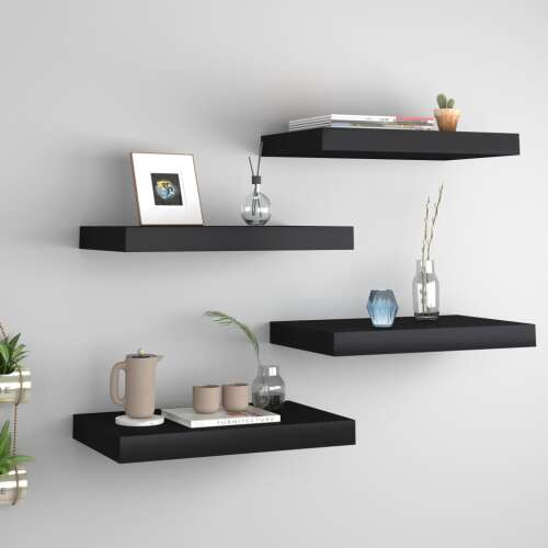 vidaXL 4 db fekete MDF lebegő fali polc szett, 40 x 23 x 3,8 cm - Fali polc