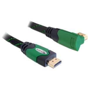 DeLock nagy sebességű HDMI kábel Ethernettel, 1 méter, derékszögű csatlakozó, 4K, fekete és zöld - HDMI kábel