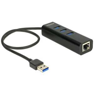 DeLock USB 3.0 Hub with 3 Ports and 1 Gigabit LAN Adapter - USB Hub