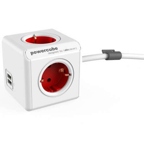 Allocacoc PowerCube Extended USB Hálózati Elosztó 4DIN 1,5m Boston Red BN3058/1402RD/DEEUPC