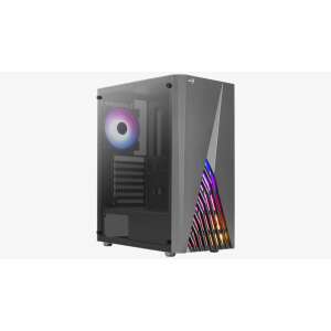 Aerocool Delta G-BK-v1 ATX-Computergehäuse mit Seitenteil aus gehärtetem Glas, RGB-Beleuchtung und Unterstützung für Wasserkühlung - Aerocool