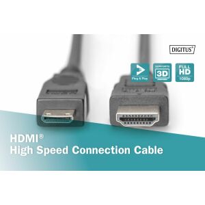 Digitus Assmann HDMI High Speed kábel Ethernet csatlakozással, HDMI - mini HDMI - HDMI kábel