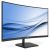 Angled view of Philips 271E1SCA 27 inch curved monitor displaying abstract blue design