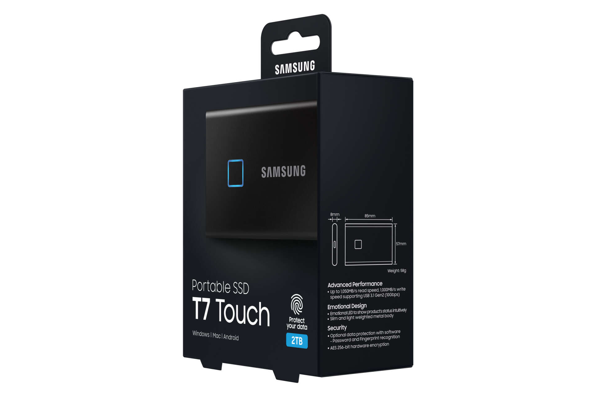 Samsung 2tb usb3.2/usb type-c t7 touch black mu-pc2t0k/ww
