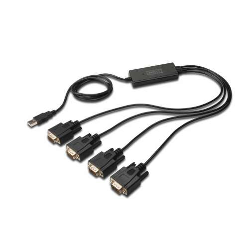 Digitus DA-70159 USB to 4x RS232 Serial Adapter, 4 port RS232 converter, black, with cables