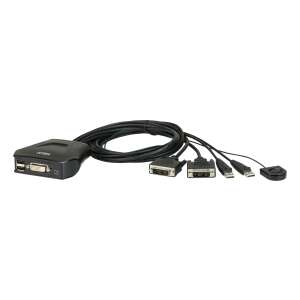 ATEN CS22D 2-Port USB DVI Kabel-KVM-Switch, 2-Port-KVM-Switch mit Remote-Port-Selektor, Steuern Sie 2 Computer mit einer Tastatur, Maus und einem Monitor - KVM Switch