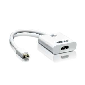 ATEN VC981 4K Mini DisplayPort zu HDMI Aktivadapter, weißer Adapter mit Kabel, schräger Blick - DisplayPort-Konverter