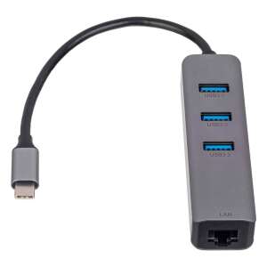 Akyga AK-AD-66 USB-C - 3x USB 3.0 és Gigabit Ethernet adapter - Rebeltec
