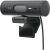 Logitech Brio 505 webcam with privacy shutter closed, angled view