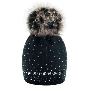 Čierna pletená zimná čiapka s pomponom a nápisom FRIENDS, pre deti vo veku 6-9 rokov - Detské čiapky, súpravy