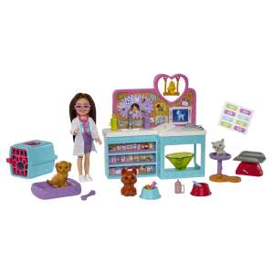 Barbie Chelsea Pet Vet Playset with doll, vet table, animals, and accessories - Baba and Dollhouse