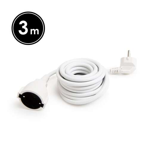 3 meter white extension cord with a 90 degree plug