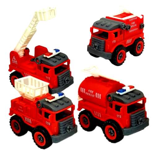 Mini szerelhető 4 db tűzoltó teherautó készlet