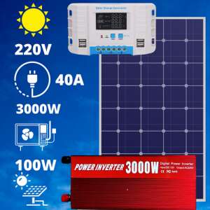220V/12V napelem rendszer 100W panel 3000W inverter + 40A töltésvezérlő 62538247 