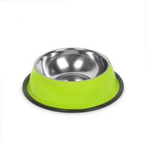 Green stainless steel dog bowl with non-slip rubber ring, 15 cm - Pet Feeding and Water Bowl