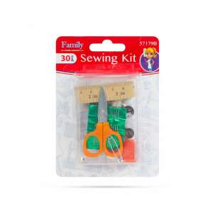 Family Collection 30 piece sewing kit with scissors, needles, thread, ruler, buttons, and safety pin - Art & Craft