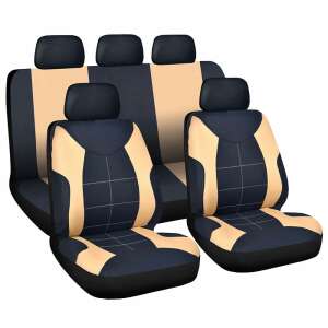 Beige and black car seat covers set, 9 pieces, universal fit, protect your car seats - Carguard