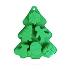 Grüne Weihnachtsbaum-förmige Silikonbackform mit Schneeflocken-, Baum-, Lebkuchenmann-, Strumpf-, Weihnachtsmann- und Geschenkformen - Koch- & Backgeschirr