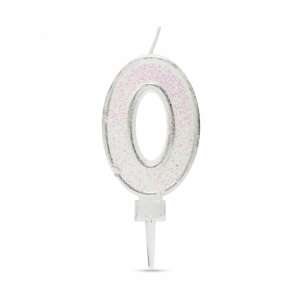 Silver glitter number 0 birthday cake candle - Birthday Candle & Cake Topper