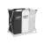 3-compartment laundry hamper with dark, light, and color labels, foldable metal frame, black, white, and grey fabric, bevello