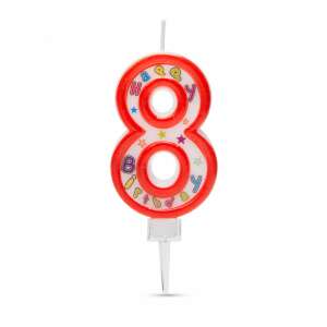 Red number 8 birthday candle with Happy Birthday inscription - Birthday Candle & Cake Topper