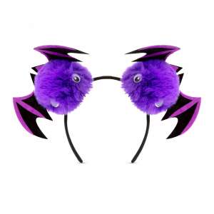 Purple bat Halloween headband with fluffy ears and moving eyeballs - Hair Clip, Headband