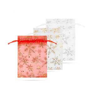 Karácsonyi Organza Ajándéktasak - Hópehely - 12 db - 10x15cm