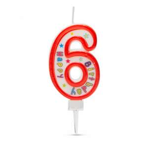 Red number 6 birthday candle with 'Happy Birthday' text - Birthday Candle & Cake Topper
